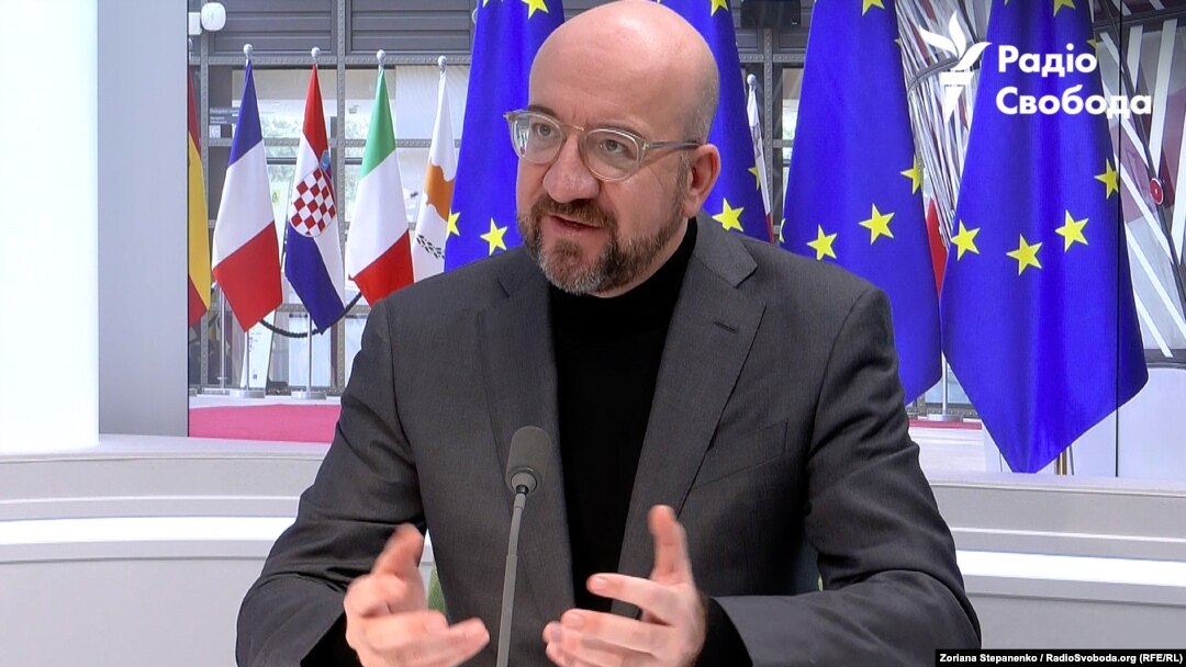 European Council President Charles Michel spoke with RFE/RL in Brussels on December 12. 