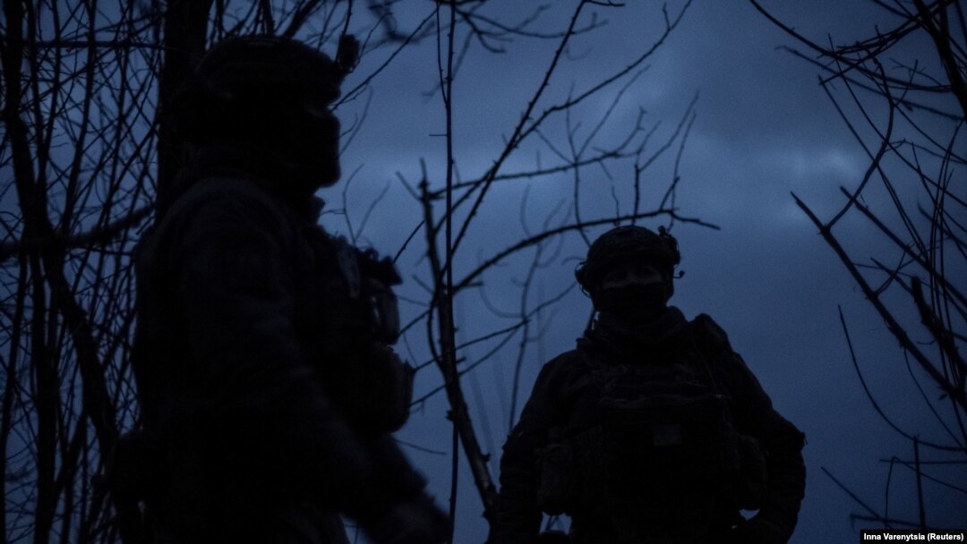 Ukrainian soldiers of 47th Brigade hold their positions at a front line near the town of Avdiivka, recently captured by Russian troops, in Ukraine's Donetsk region, on February 20.