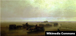 Архип Куїнджі, «Чумацький шлях у Маріуполі», 1875 рік. Куїнджі вперше потрапив до Криму з українськими чумаками