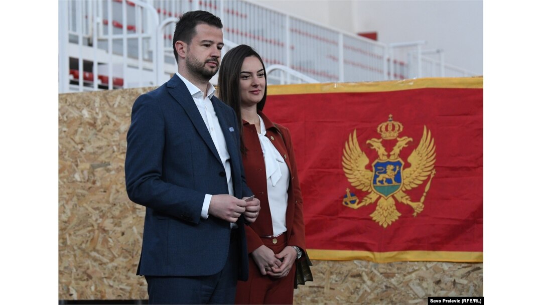 Jakov Milatovic and his wife await the election results on March 19.