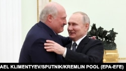Олександр Лукашенко та Володимир Путін на зустрічі у Кремлі, Москва, 5 квітня 2023 року
