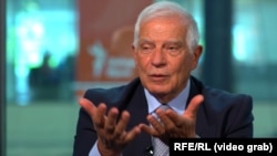 Visoki predstavnik EU-a za vanjske poslove i sigurnosnu politiku Josep Borrell u sjedištu RFE/RL-a u Pragu, 29. 8 2022.