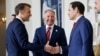 French President Emmanuel Macron (left), welcomes US special envoy Steve Witkoff (center), and US Secretary of State Marco Rubio (right) for a meeting at the Elysee Palace in Paris on April 17, 2025.