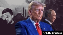 Владимир Зеленски, Доналд Трамп, Владимир Путин. Колаж