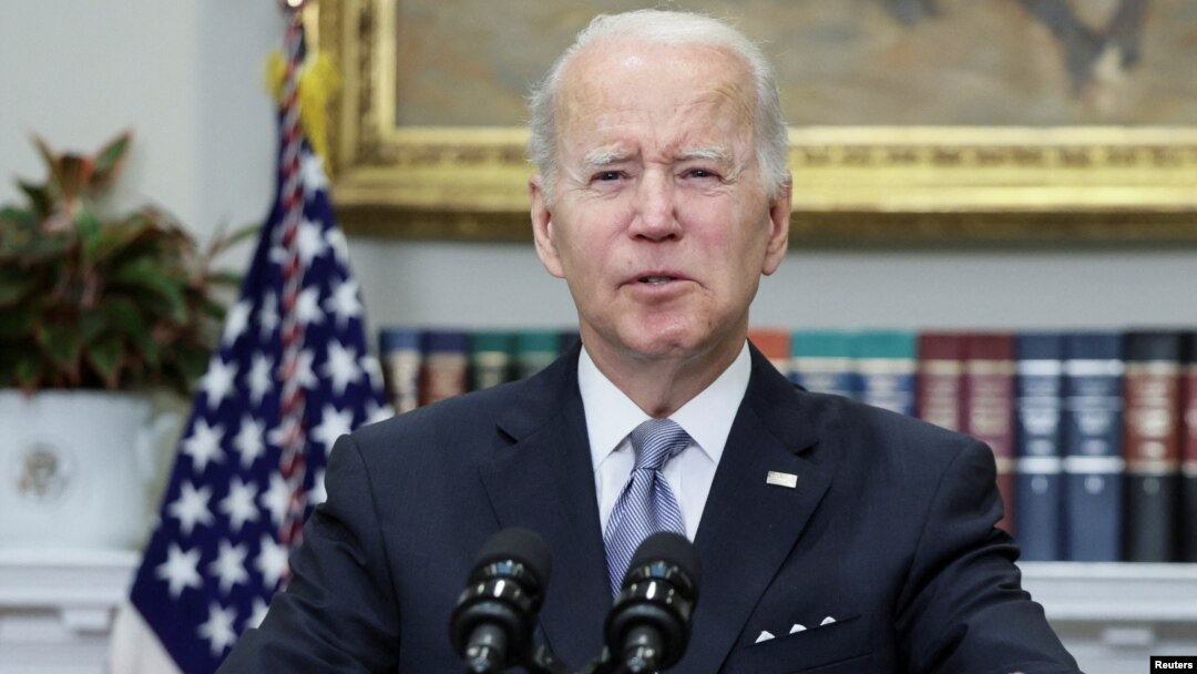 U.S. President Joe Biden announces additional military aid for Ukraine in a speech at the White House on April 21. 