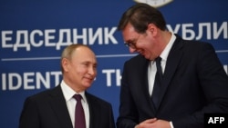 Србија - Рускиот претседател Владимир Путин и српскиот претседател Александар Вучиќ во Белград, Србија, 17 јануари 2019 година