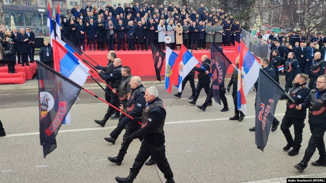 Članovi ruskog moto kluba "Noćni vukovi" na defileu povodom Dana Republike Srpske u Banjaluci, 9. januar 2022. 
