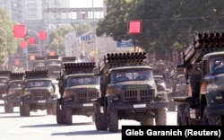 Transdniestrian separatists take part in a military parade in Tiraspol. (file photo)