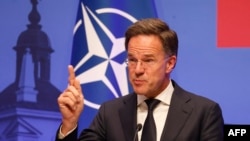 NATO Secretary General Mark Rutte delivers a joint press conference during a summit with the leaders of NATO's eastern and Nordic members (B9 and Nordic countries) on June 2, 2025 in Vilnius, Lithuania. (Photo by Petras Malukas / AFP)