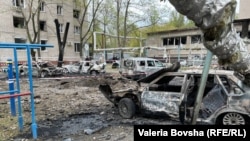 The aftermath of a deadly Russian strike on Dnipro on April 17. 