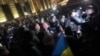 Supporters of far-right politician Calin Georgescu protest electoral board's ruling on March 9.