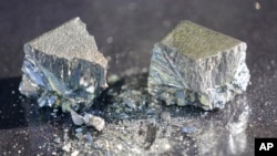 A close-up of rare earth metal produced at MP Materials' Independence facility in Fort Worth, Texas. 