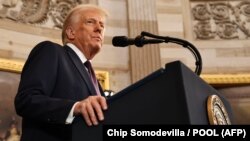 U.S. President Donald Trump speaking during inauguration ceremonies in the U.S. Capitol