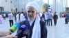 Saidmukarram Abduqodirzoda speaks to reporters at the Dushanbe central mosque in 2019.
