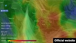Мапа за нивото на загаденост во Македонија. Извор: Air Visual Earth.