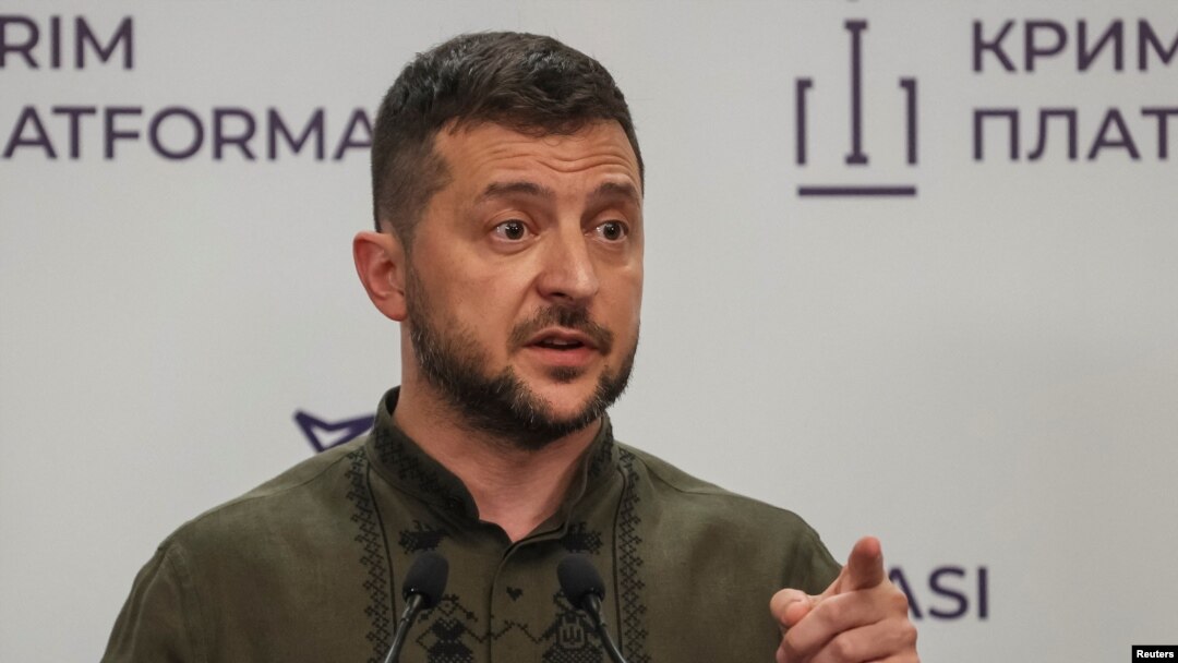 Ukrajinski predsjednik Volodimir Zelenski govori 23. augusta tokom Krimske platforme, godišnjeg foruma koji organizira Kijev kako bi osigurao da ruska nasilna aneksija poluostrva ostane u centru pažnje globalne javnosti.