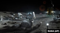 O ilustrație pusă la dispoziție de NASA, în aprilie 2020, îi înfățișează pe astronauții Artemis pe Lună.