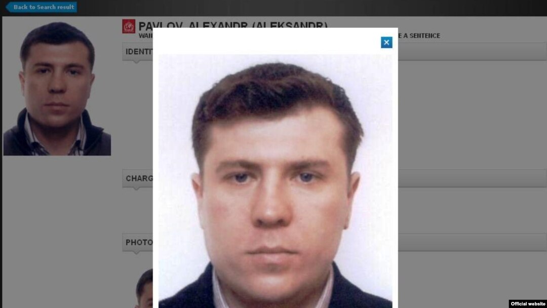 Фотография Александра Павлова, бывшего телохранителя Мухтара Аблязова, на сайте Интерпола.