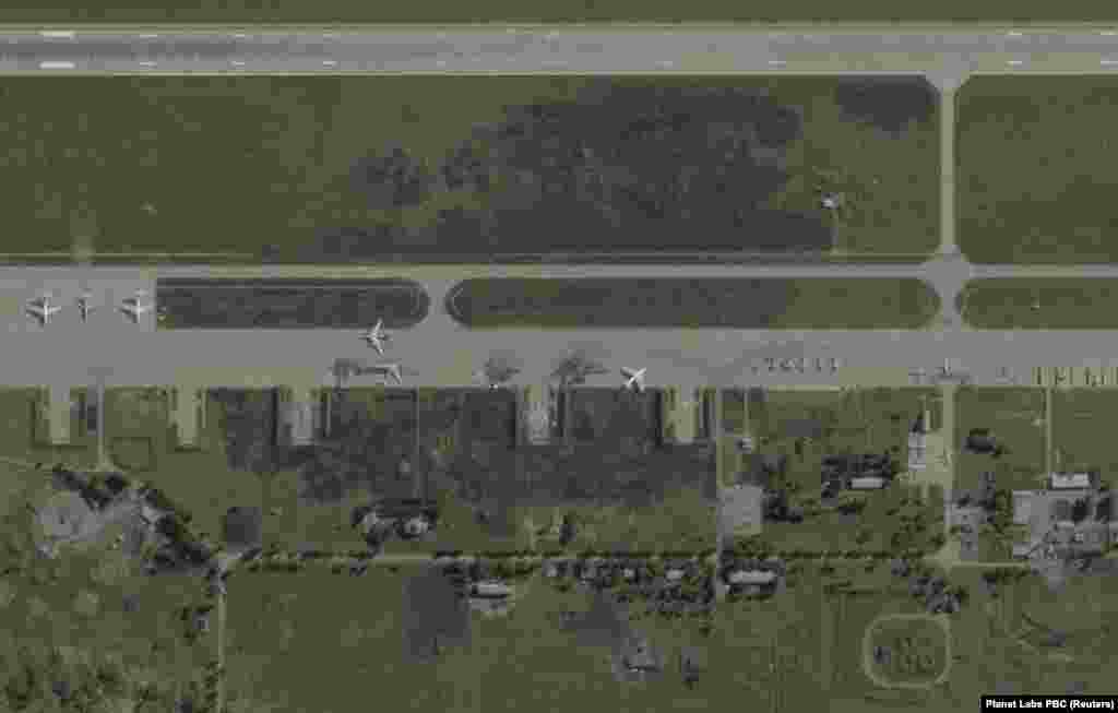 Satellite images of a section of Russia's Belaya air base taken on May 17, shortly before Ukraine's Spiderweb drone attacks, and then an image from June 4.