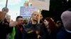 Yulia Navalnaya attends a rally next to the Russian Embassy in Berlin, where voters lined up to cast their ballots in the Russia's presidential election on March 17.
