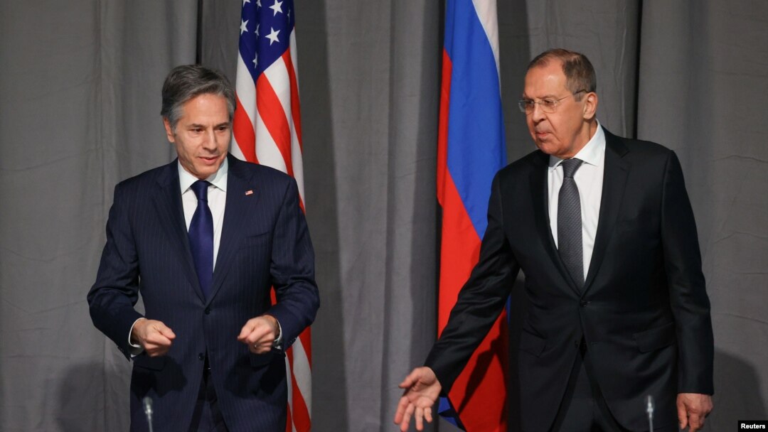 Держсекретар США Ентоні Блінкен і голова МЗС Росії Сергій Лавров на зустрічі 2 грудня 2021 року