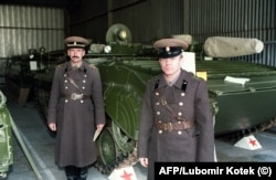 Soviet troops photographed in the Milovice military base in February 1990.